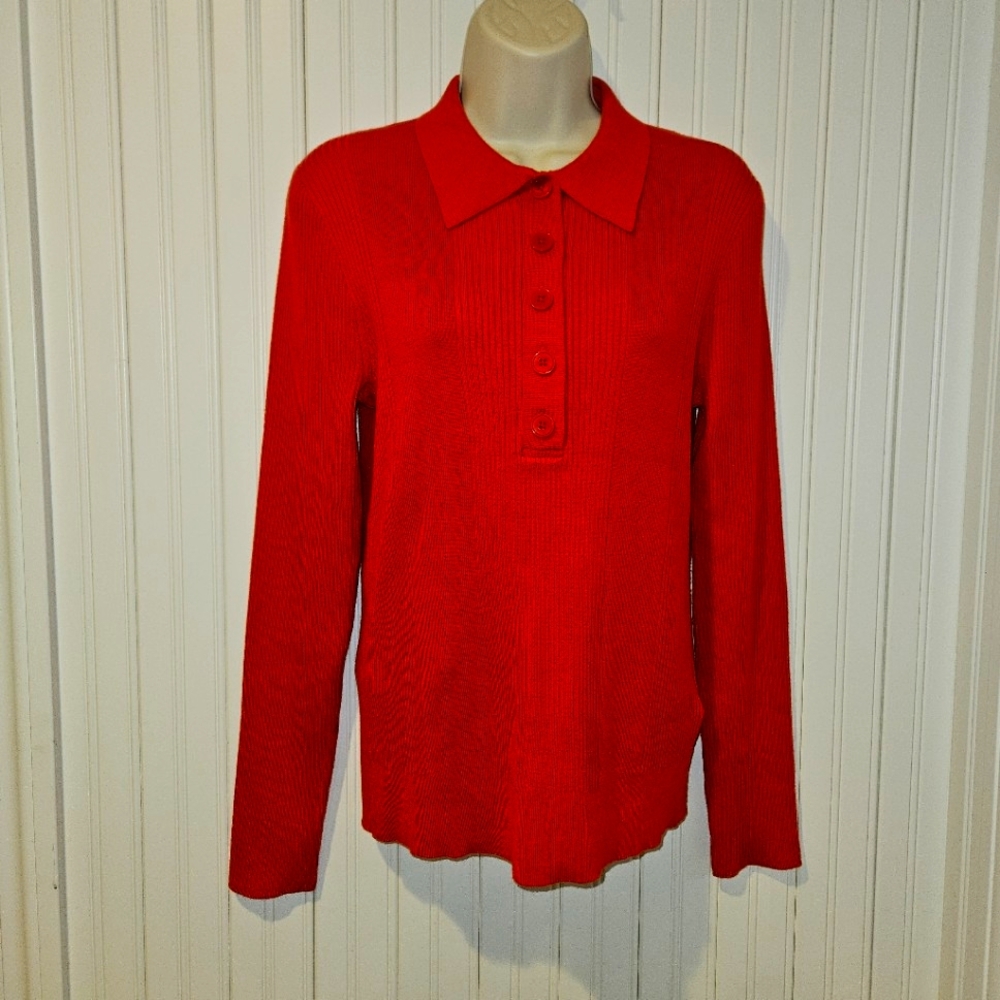 Bright Red J. Crew Sweater! Collared, Silk Blend, and Ribbed!